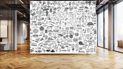 set of food and drinks doodle on white background. Wall mural