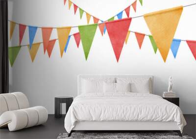 Watercolor carnival garland with flags. Decorative colorful party pennants for birthday celebration, festival and fair decoration. Wall mural