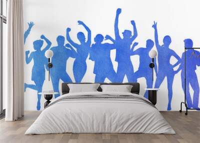 Watercolor group of people dancing silhouette Wall mural