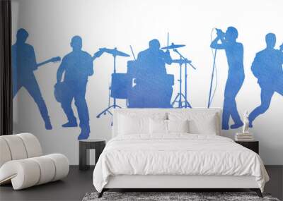 Watercolor silhouette musical group or rock band playing a concert on stage Wall mural