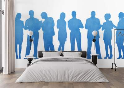 Watercolor silhouettes group of standing business people isolated on transparent background. Wall mural