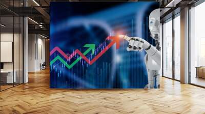 3d rendered of robot touching sales data and economic growth graph chart on city background, Digital stock exchange trading. Wall mural