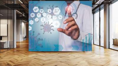 Medical technology and futuristic concept. Doctor hologram modern virtual screen interface. Coronavirus. Wall mural