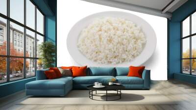 cooked rice in a white plate on white background Wall mural