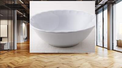 Empty white ceramic bowl on white wood Wall mural