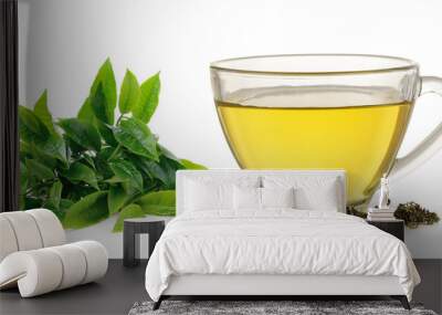 glass cup of green tea isolated on white background Wall mural