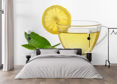 glass of lemon tea on white background Wall mural