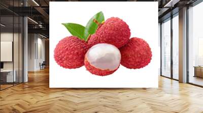 Lychee with leaves tropical fruit isolated on transparent png Wall mural