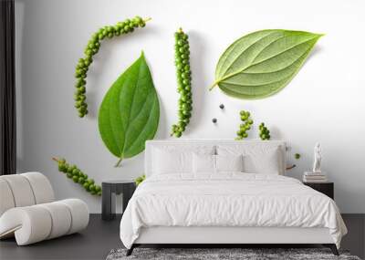 peppers and leaf on white background Wall mural