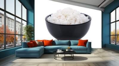 rice in black bowl on white background Wall mural