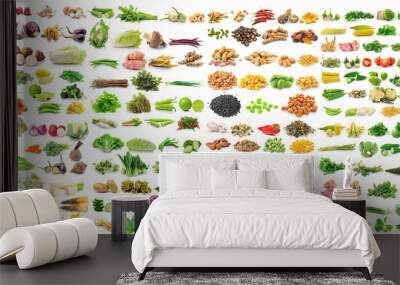 set of vegetable grains and herbs on white background Wall mural