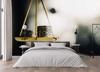 Coins stack with balance scale. Money management, financial plan, time value of money, business idea and Creative ideas for saving money concept.  Wall mural