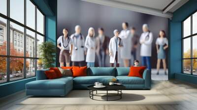 A collection of small, detailed figurines representing a medical team in various stances Wall mural