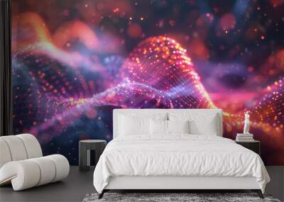 A computer-generated illustration showing a powerful wave of light with intense energy and vibrant colors Wall mural