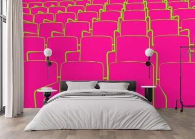 Empty cinema auditorium - green drawing technical sketch on pink background Wall mural