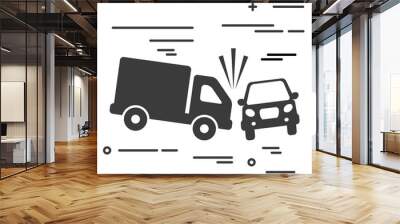 Flat Line design graphic image concept of truck and car crash vector illustration, two automobiles collision, auto accident scene isolated on white background Wall mural