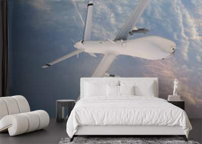 military RC military drone flies flies against backdrop of beautiful clouds on blue sky background. Elements of this image furnished by NASA Wall mural