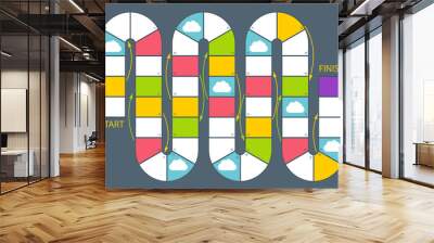 Modern colorful minimal board game template with cloud paper pass go steps on dark background Wall mural