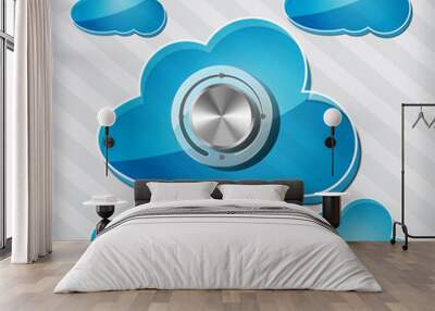 transparency blue clouds with chrome volume knob on a stripped b Wall mural