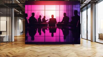 A leadership team gathered in a boardroom, with the CEO directing the conversation and guiding the discussion Wall mural