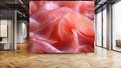 Rose petals and clean cotton fabric create luxury pink and silk textile, fresh white and red flower complements texture, fashion clothing and wedding decoration blend in beautiful romantic hygiene. Wall mural