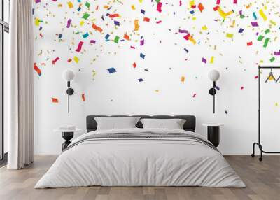 An array of vibrant balloons, confetti, and streamers float elegantly, suggesting a festive and celebratory mood Wall mural