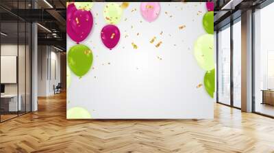 Celebratory background with balloons and green confetti Vector illustration Wall mural