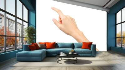 Closeup of hand pointing or touching at something on isolated background with clipping path. Wall mural