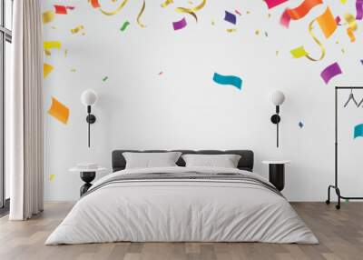 Cover with colored balloons, garlands and confetti on the white. celebration background template Wall mural