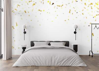 Golden Confetti Falling On White Background. Vector Illustration Wall mural