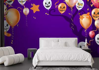 halloween party balloons with confetti in background vector. realistic vector illustration for anniversary, birthday, sale and promotion, party design element. Wall mural