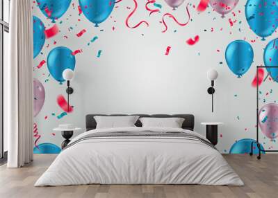 New Birthday celebration with ribbon balloon background vector Illustration with confetti for parties or celebrations Wall mural