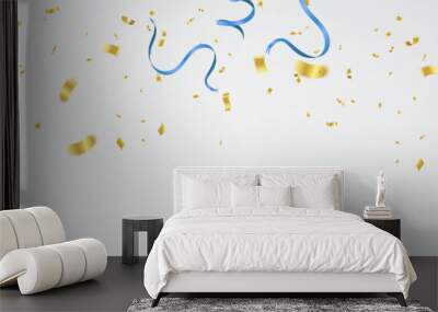 Valentine's day ,Template Realistic Air Balloons in the Form of Heart. Vector Illustration with Confetti and Serpentine Wall mural