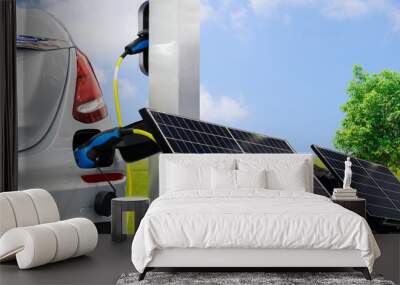 EV Car or electric power car and solar cells for electricity generation Wall mural