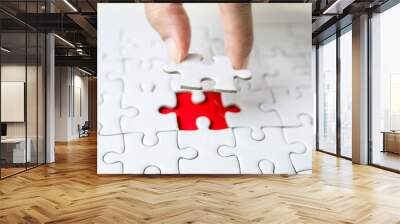 Fill the missing parts fragment of white jigsaw concept puzzle for succeed Wall mural