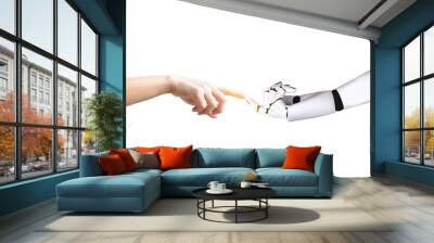 Human hand and robot hand system concept Integration and coordination of intellectual technology.. Wall mural