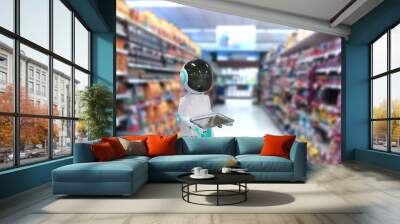 Robot in supermarkets the artificial intelligence technology shopping Wall mural