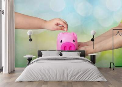 save money business concept money piggy bank child and adults Wall mural