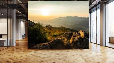 beautiful mountain scape in the morning sunrise, taken from viewpoint of Mon Long, Mae Rim Chiang Mai, Thailand Wall mural