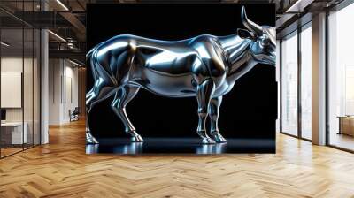 Chrome effect animal on black background resembling a shiny metallic sculpture, chrome, effect, animal Wall mural