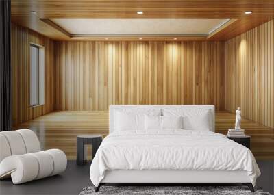 Clean and clear wooden room , spacious, minimalist, organized, simple, natural, tranquil, pristine, cozy, serene Wall mural