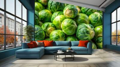 Close-up of fresh Brussels sprouts, Brussels sprouts, green vegetables, healthy, organic, food, close-up, freshness Wall mural