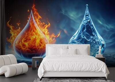 Drops of water from melting ice create a surreal visual of turning into lava, representing the contrast between cold and hot temperatures Wall mural