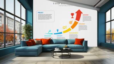 infographic 5 steps. business plan for success arrows divided into multicolored sections right side  Wall mural