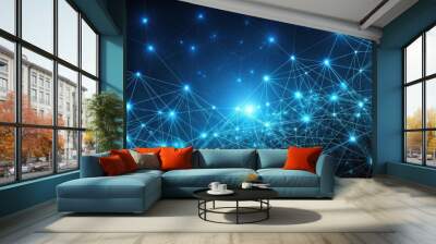 Sky blue networking lines on a galaxy-like dark background for logistics communications, logistics, communications Wall mural