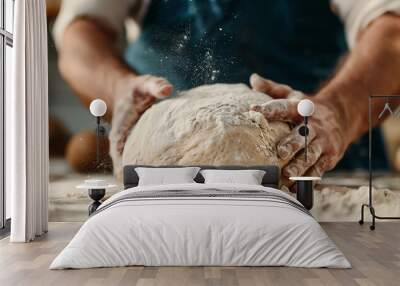 A closeup of a baker kneading dough Wall mural