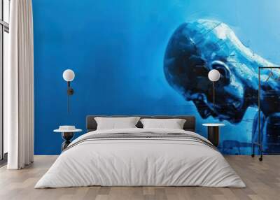 Blue abstract human figure with blue background, blue artistic expression, contemporary art Wall mural