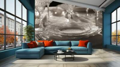 Elegant Table Setting with Fine China and Crystal Glassware Wall mural