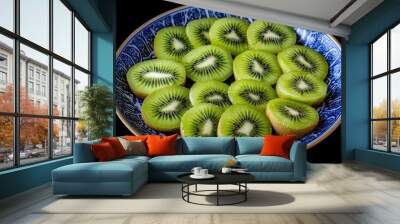 Fresh Kiwi Slices in Decorative Blue Plate Wall mural