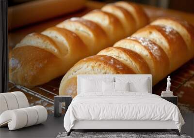 Freshly Baked Loaves on a Cooling Rack Wall mural